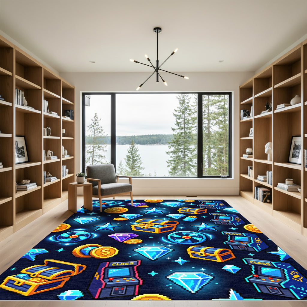 Neon Pixel Gamer Treasure Arcade Rug