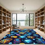 Neon Pixel Gamer Treasure Arcade Rug