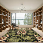Botanical Cream Hollyhock Floral Arrangement Rug