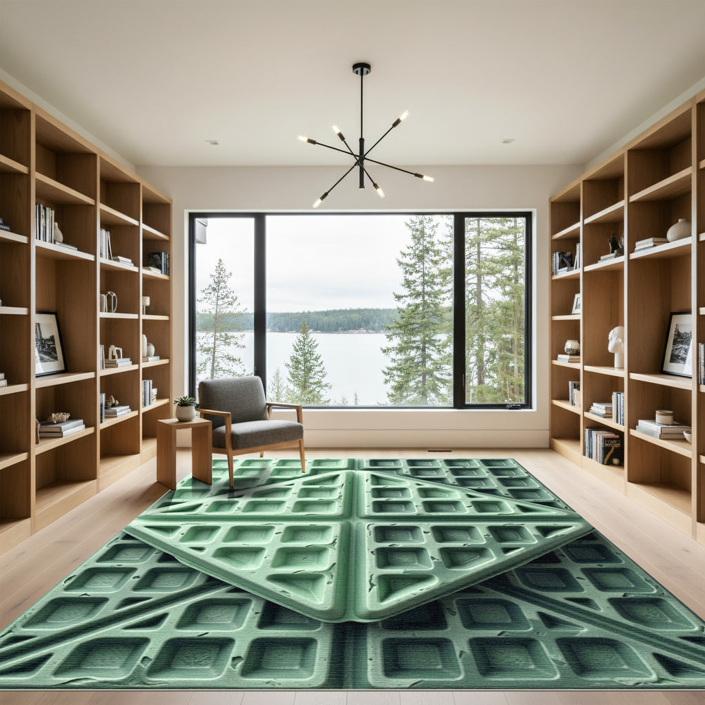 Sage Green Geometric Waffle Grid Rug