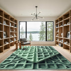 Sage Green Geometric Waffle Grid Rug
