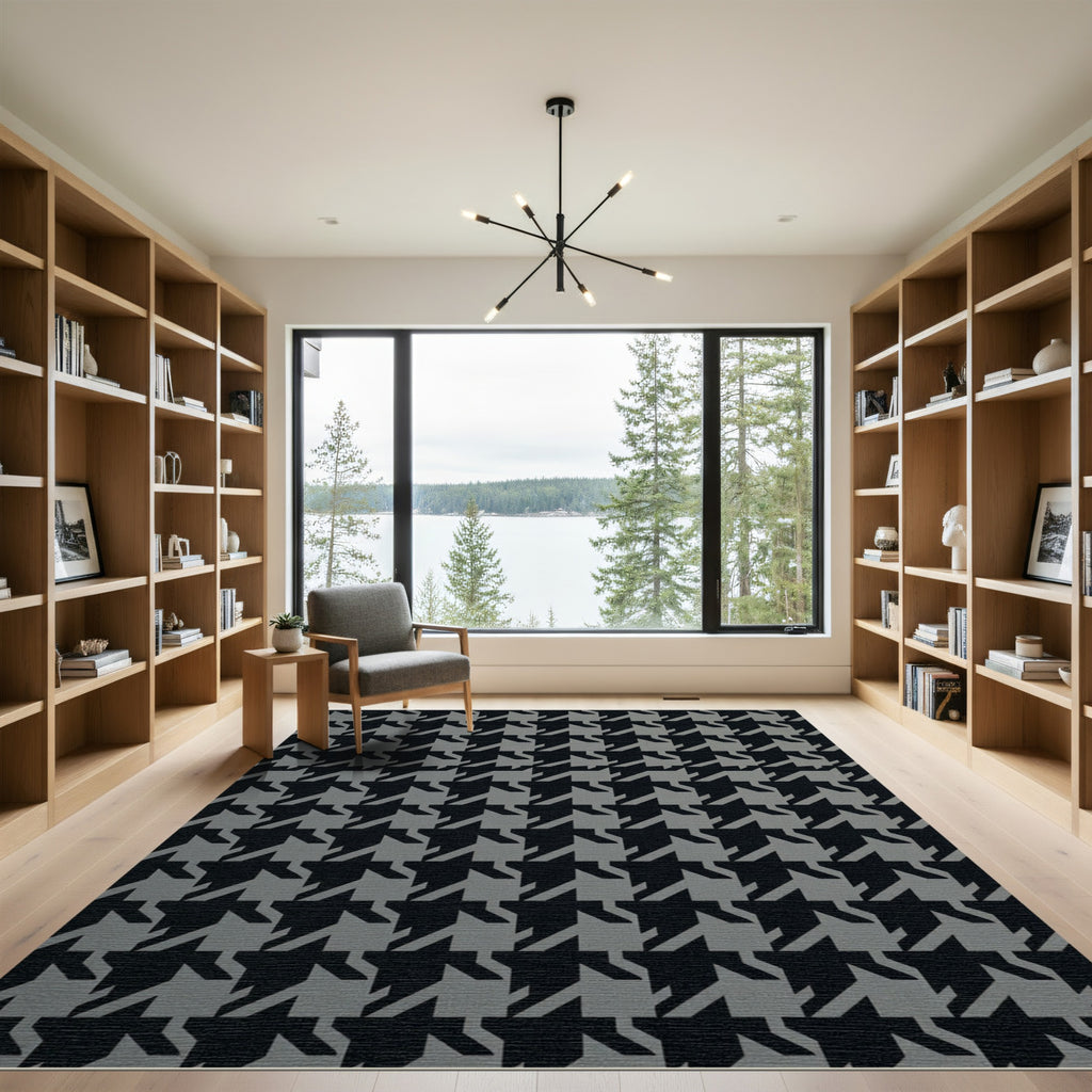 Black Gray Houndstooth Repeating Pattern Rug