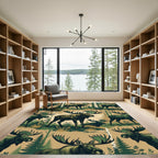 Earthy Beige Forest Moose Wildlife Rug