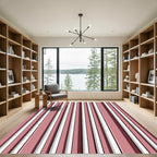 Deep Rose White Gray Stripe Rug