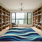 Modern Navy Blue Abstract Swirling Ocean Rug
