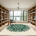 Emerald Teal Floral Mandala Bloom Rug