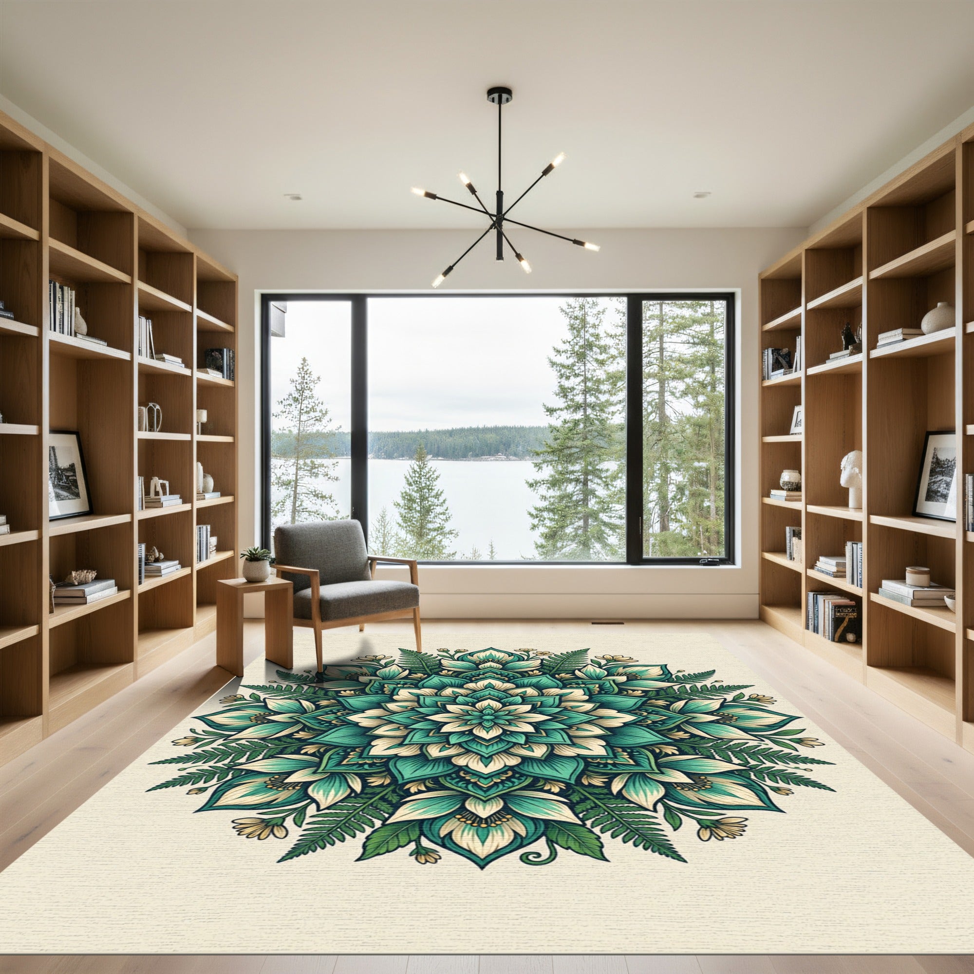 Emerald Teal Floral Mandala Bloom Rug