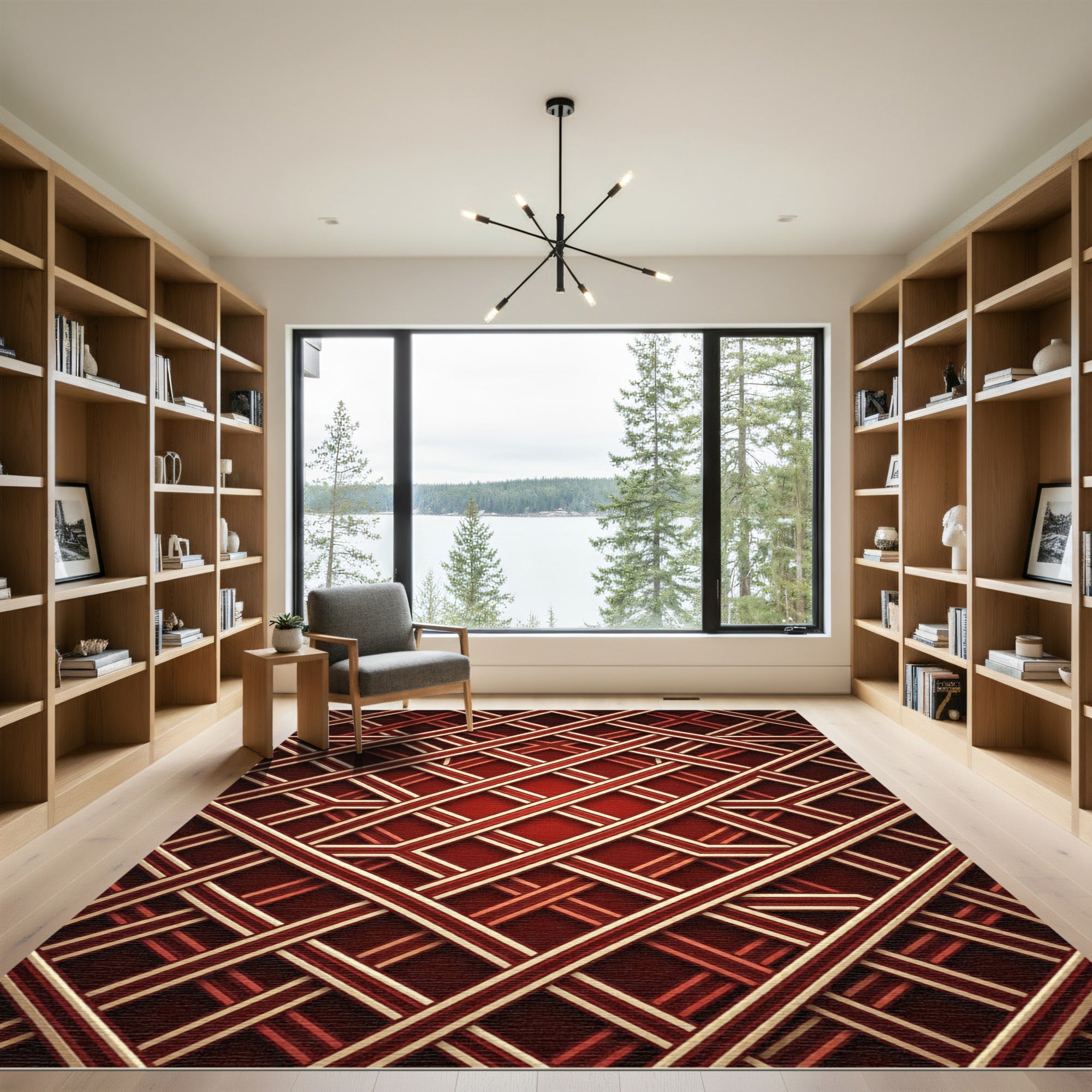 Crimson Gold Interlocking Lattice Rug