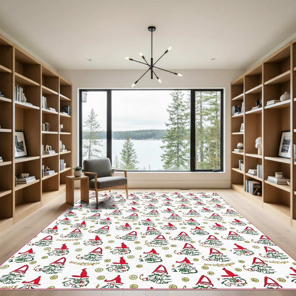 Festive Red Gnome Christmas Pattern Rug