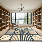 Neutral Toned Geometric Stripe Grid Rug