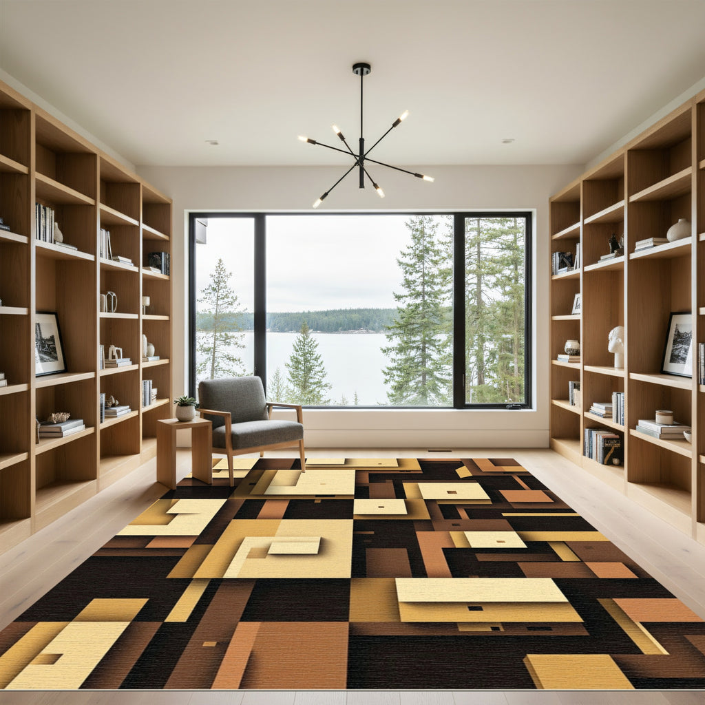 Abstract Earthy Tone Geometric Composition Rug