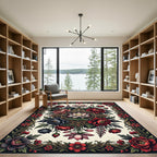 Elegant Crimson Lotus Floral Medallion Rug