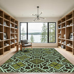 Sage Green Geometric Lattice Diamond Rug