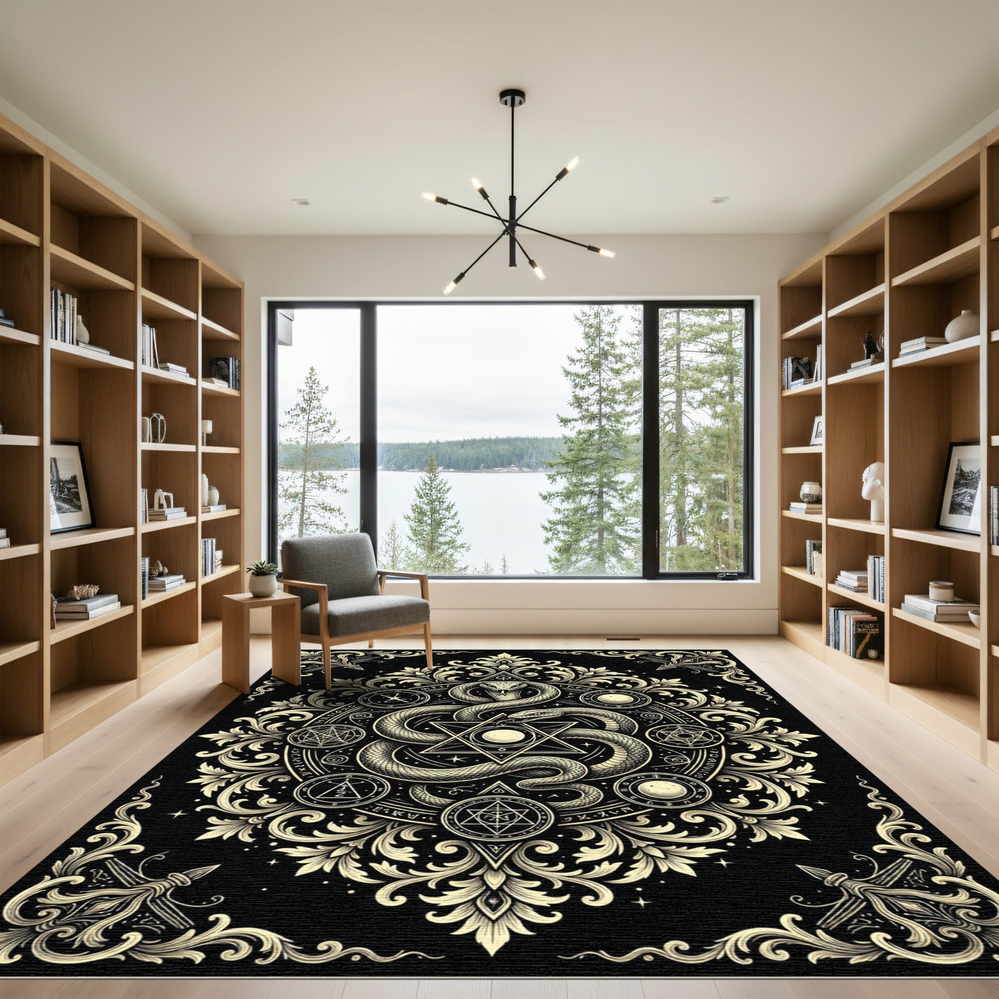 Golden Serpent Occult Hexagram Emblem Rug