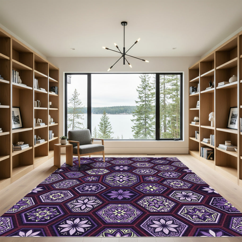 Purple Floral Hexagon Medallion Rug