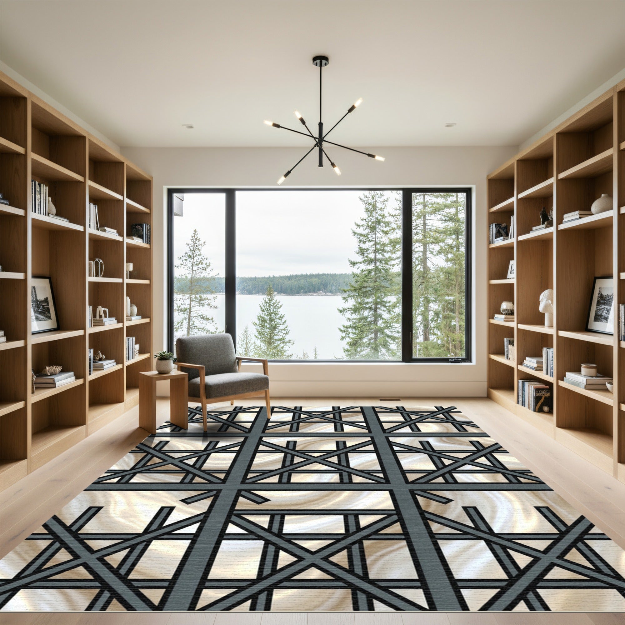 Contemporary Gray Lattice Swirl Rug