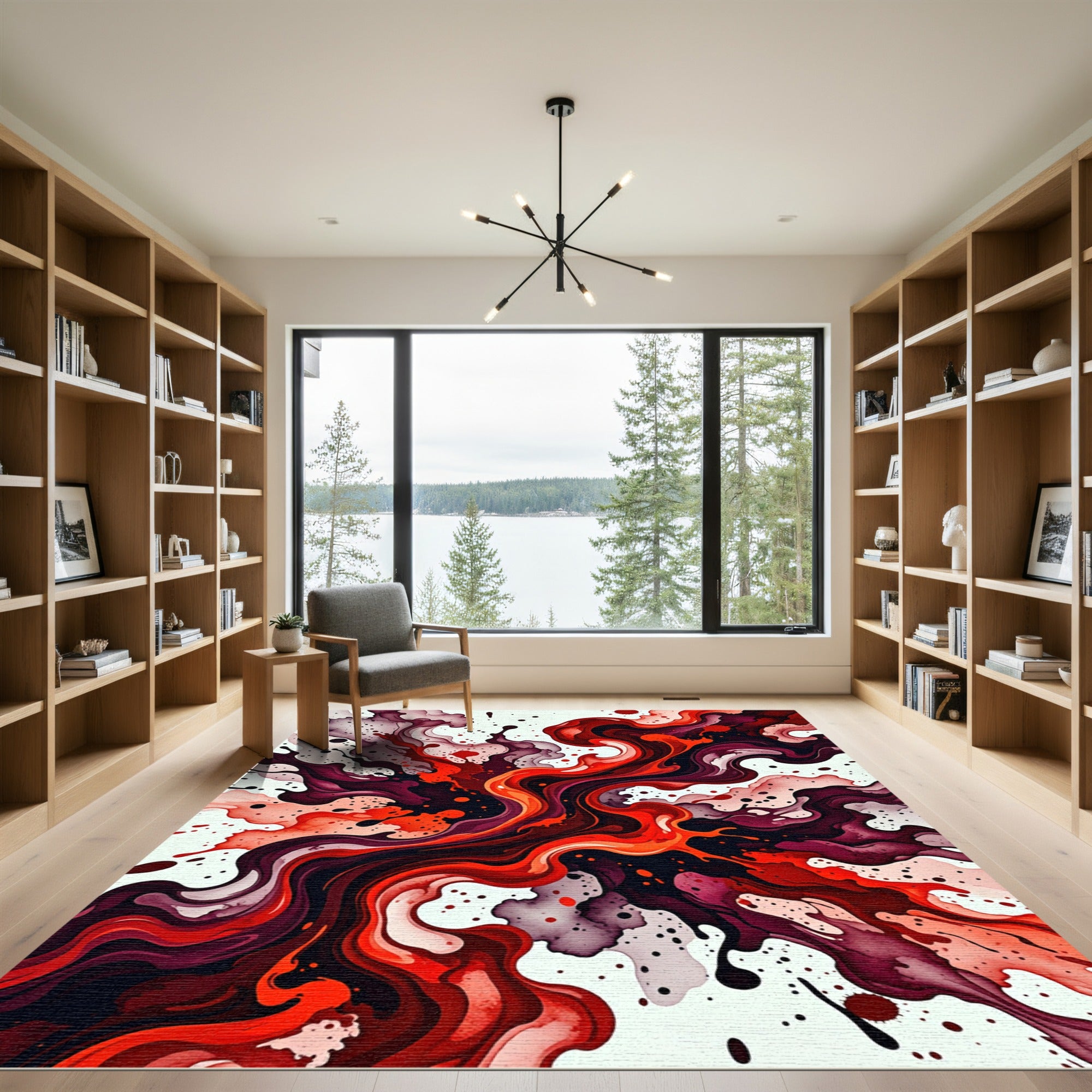 Vibrant Crimson Liquid Abstract Wave Rug