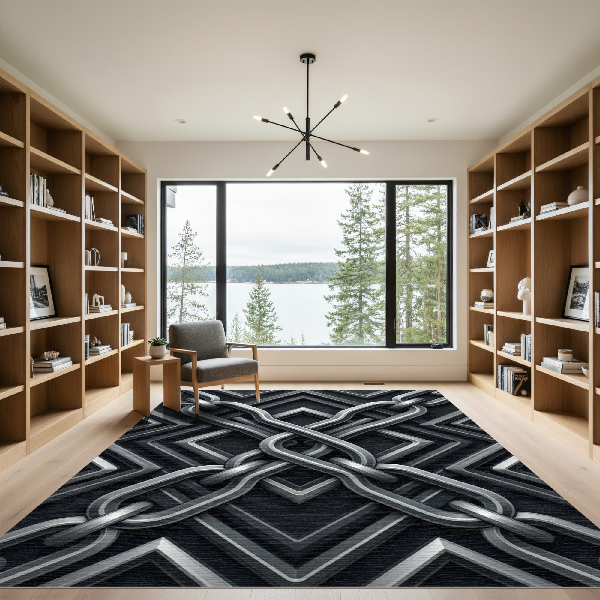 Metallic Interlocking Chain Geometric Slate Rug