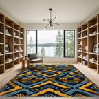 Bold Geometric Teal Ochre Diamond Rug