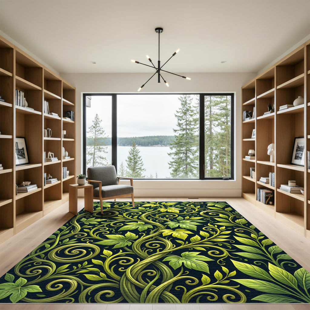 Lush Botanical Vine Swirl Scroll Rug