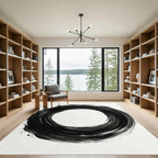 Abstract Black Brush Stroke Circle Rug