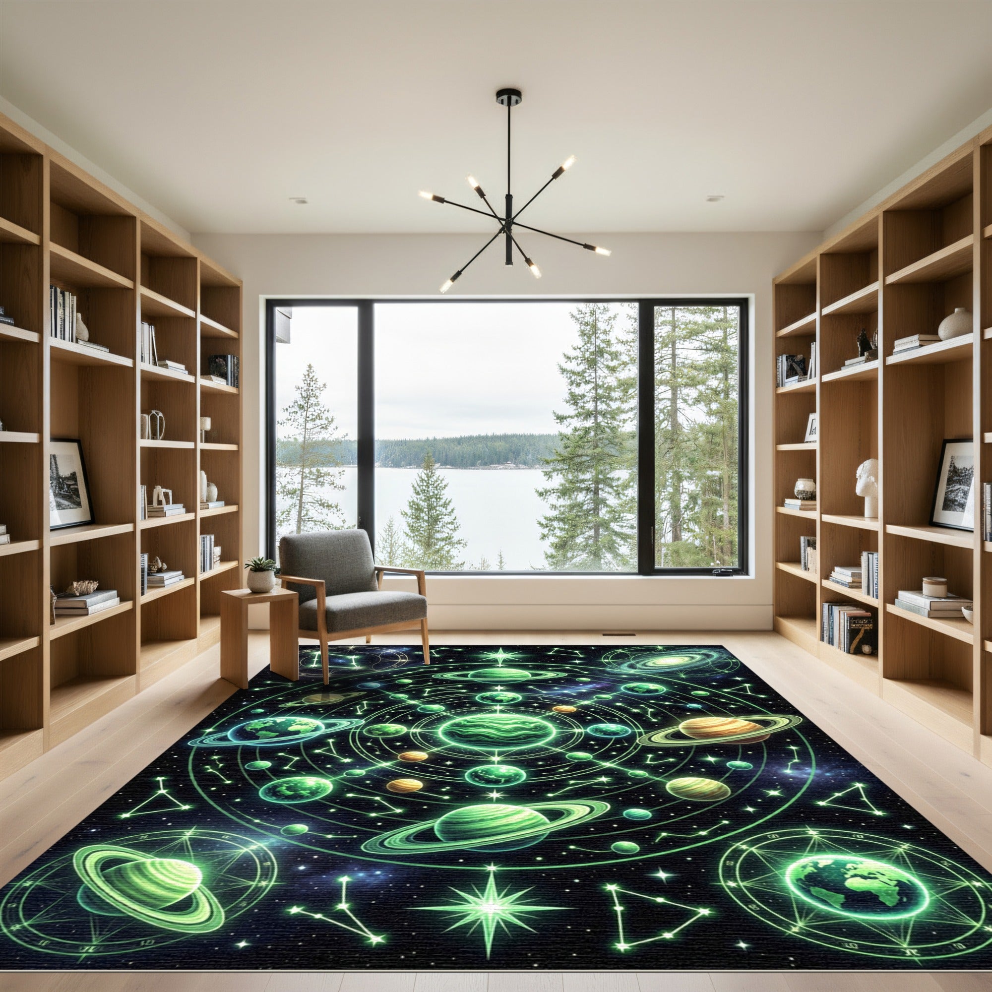 Luminous Neon Astrology Celestial Planet Map Rug