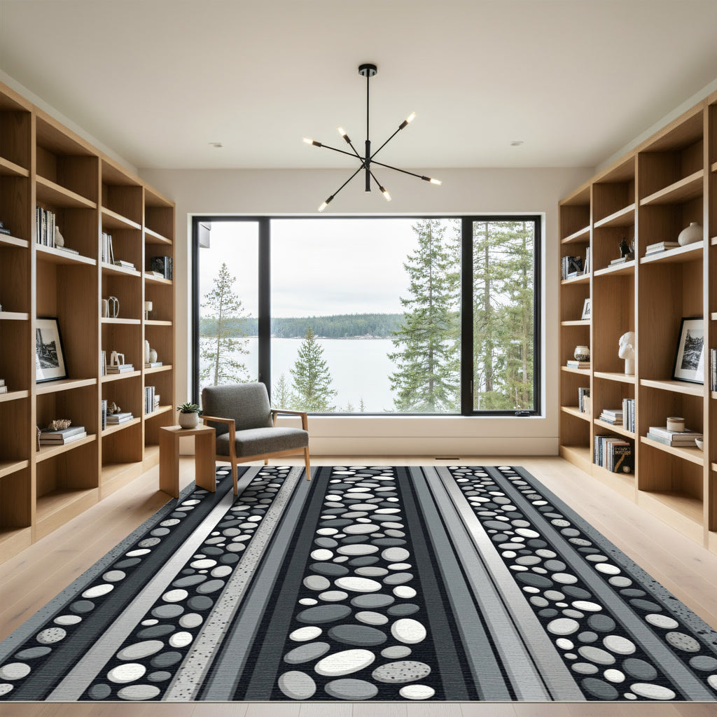 Monochrome Pebble Striped Modern Composition Rug