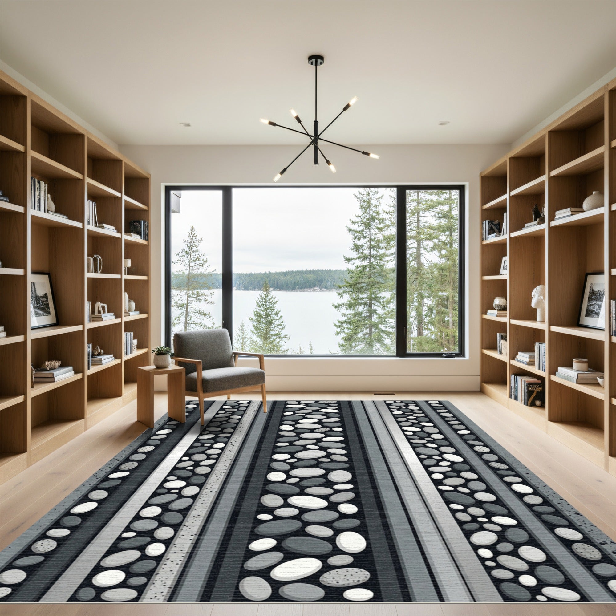 Monochrome Pebble Striped Modern Composition Rug