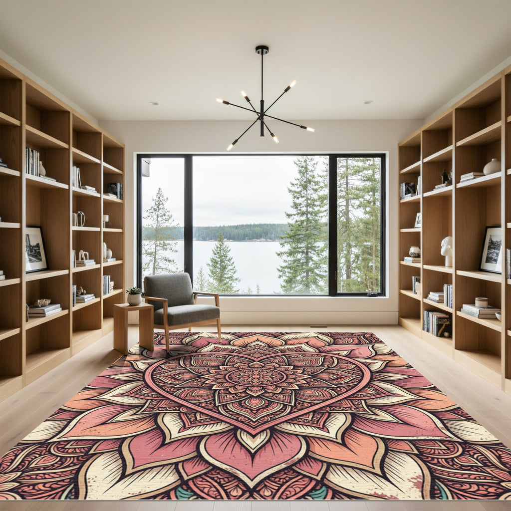 Blush Boho Heart Floral Mandala Rug