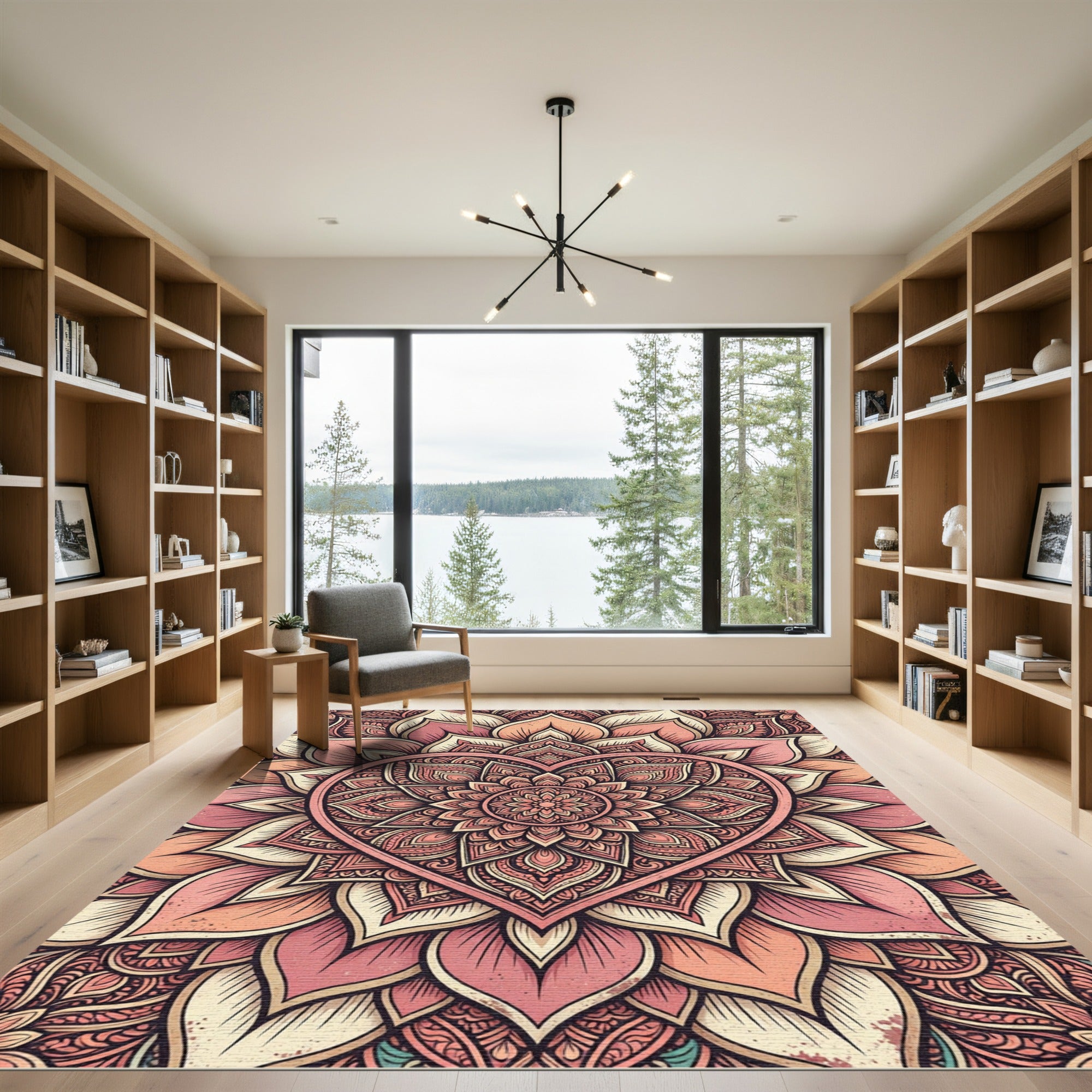 Blush Boho Heart Floral Mandala Rug