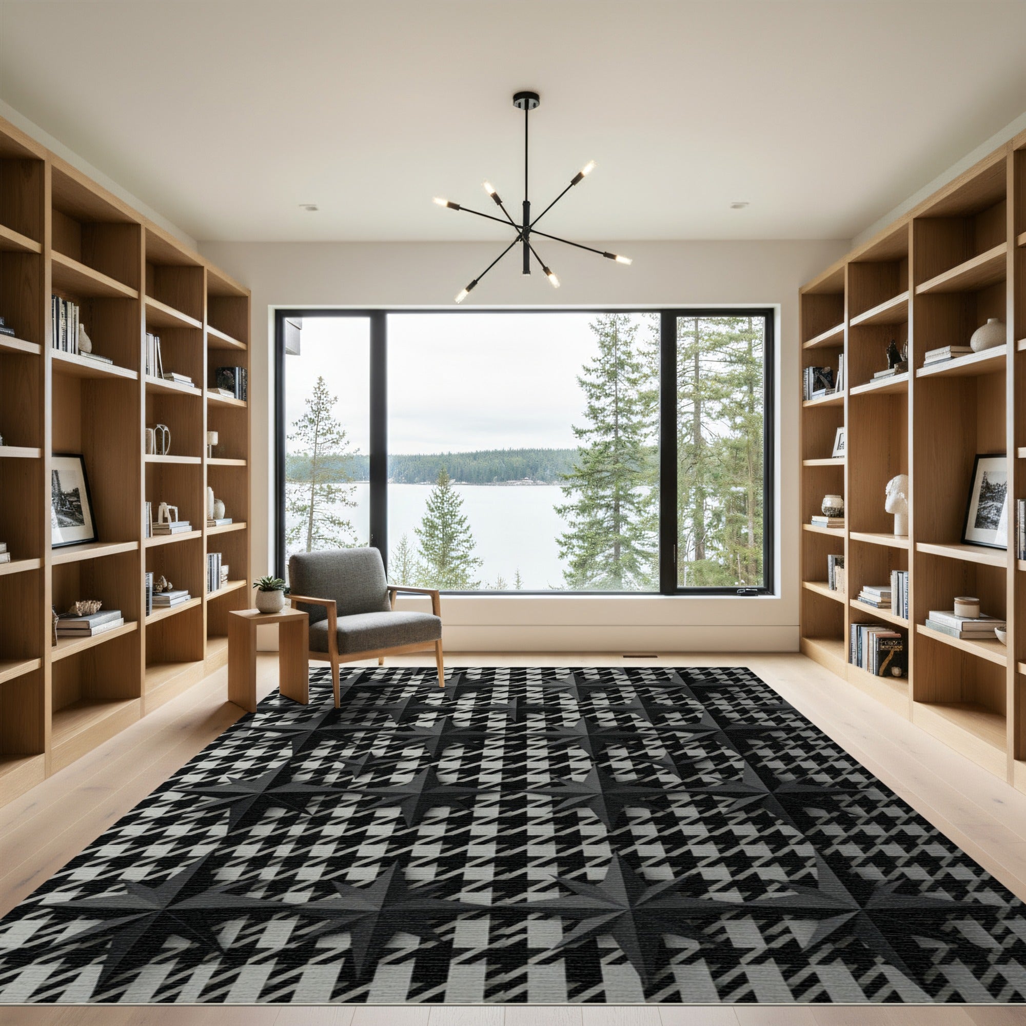 Black Star Houndstooth Composition Rug