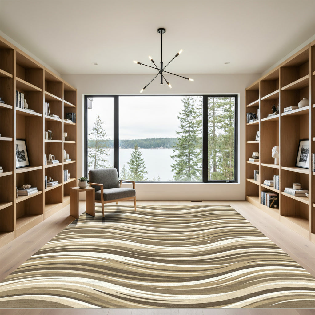 Neutral Earthy Tone Wavy Stripe Rug