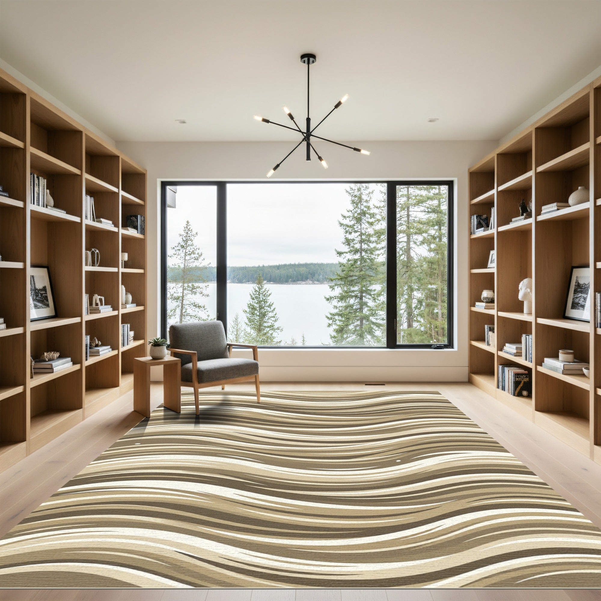 Neutral Earthy Tone Wavy Stripe Rug