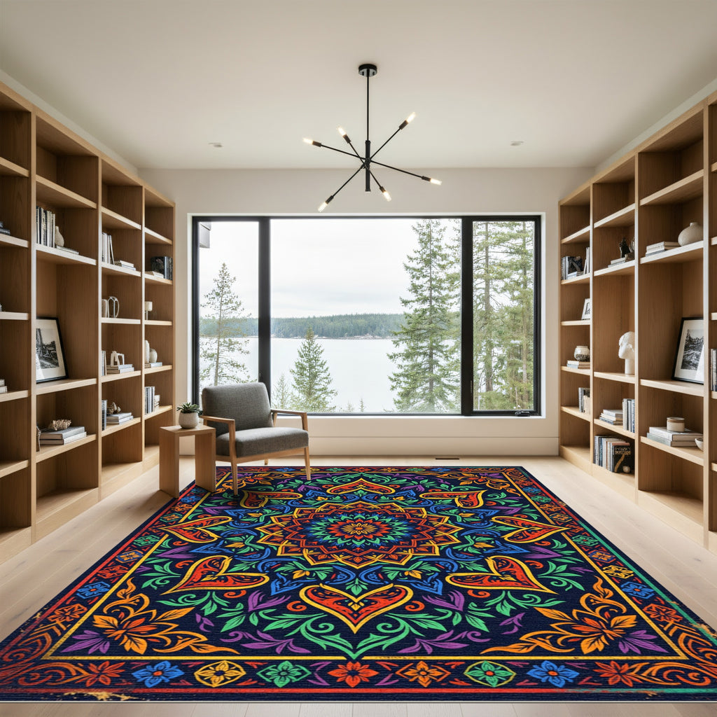 Vibrant Multicolor Floral Mandala Tapestry Rug