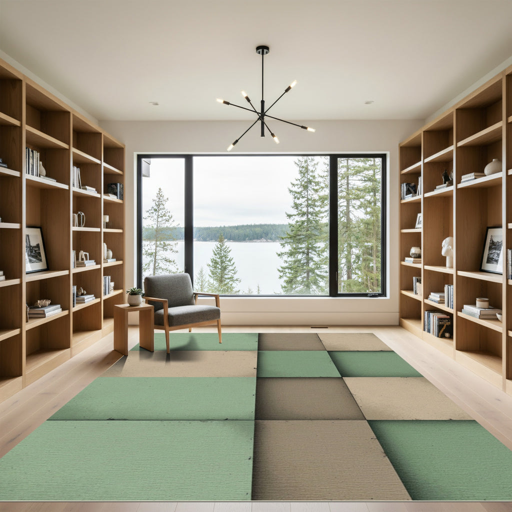 Sage and Earthy Tone Geometric Block Rug