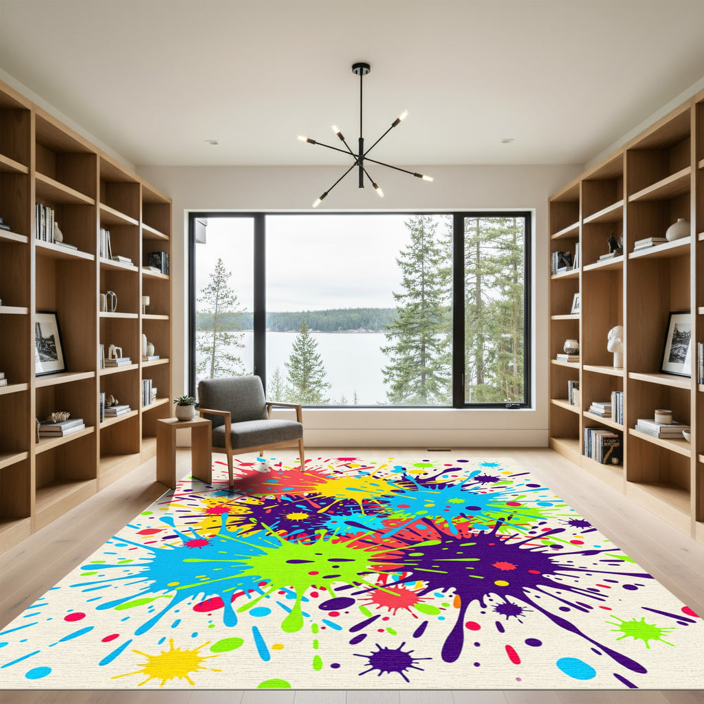 Vibrant Multicolored Modern Abstract Paint Splatter Rug