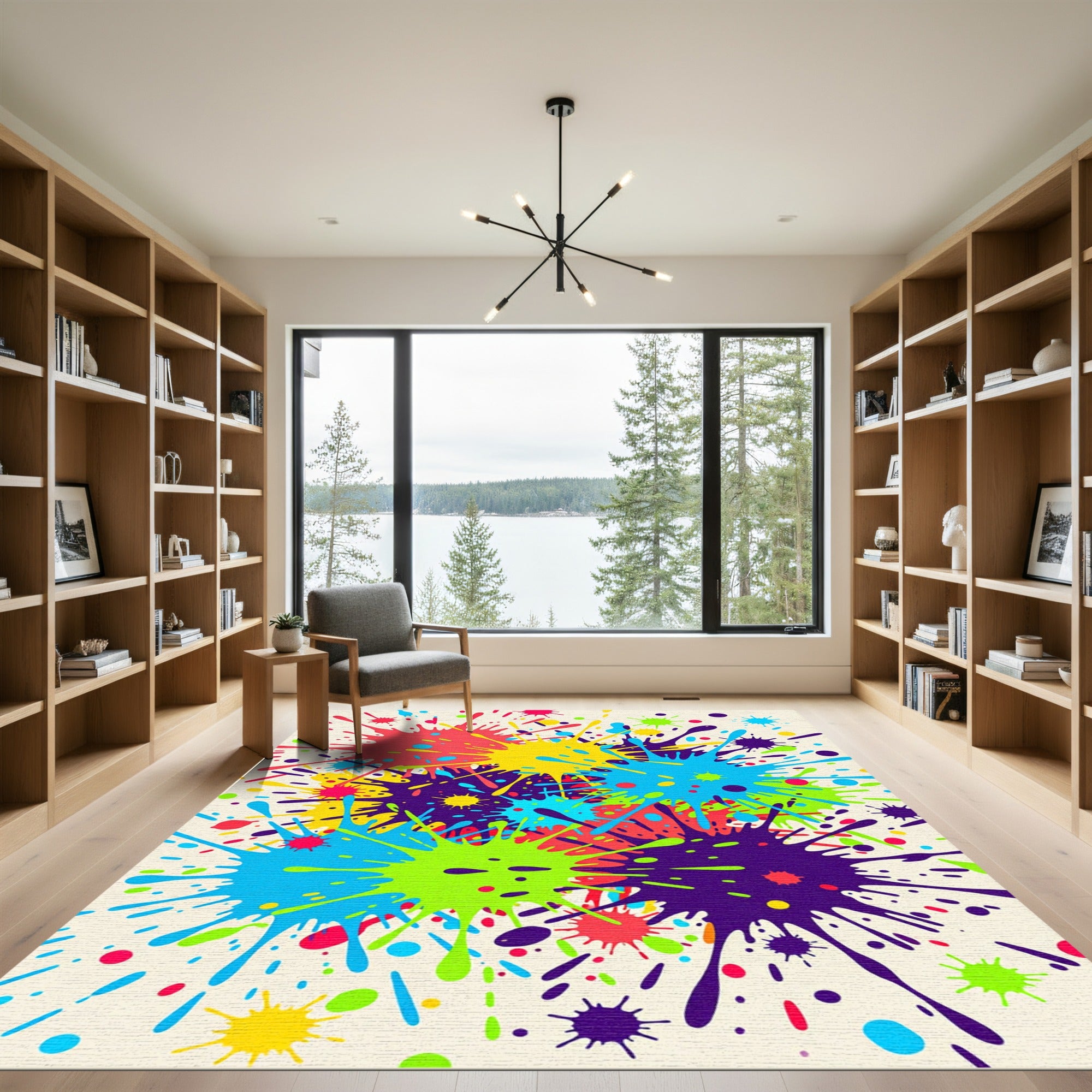 Vibrant Multicolored Modern Abstract Paint Splatter Rug
