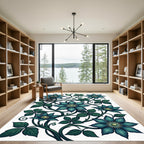 Deep Teal Floral Vine Art Rug