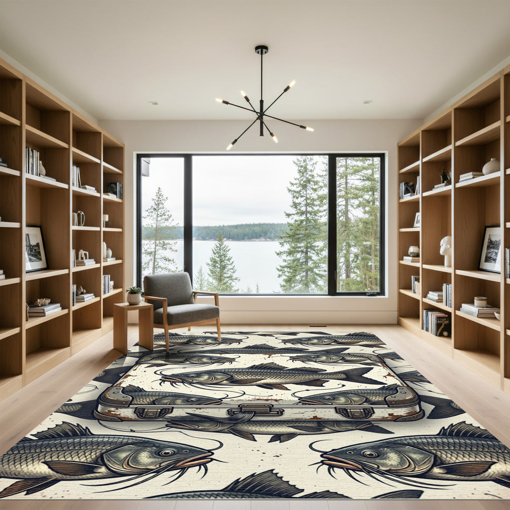 Vintage Illustration Catfish Suitcase Art Rug