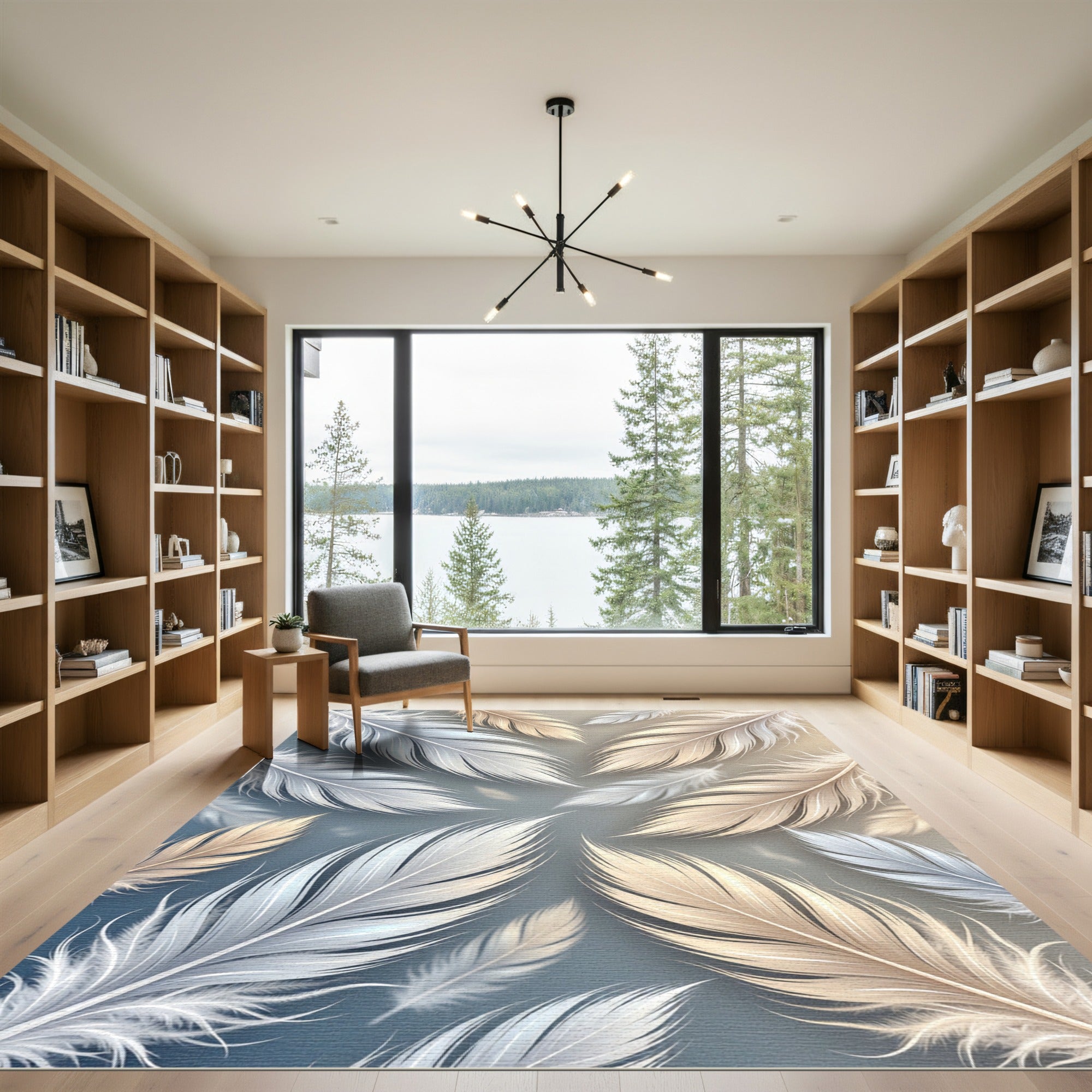 Subtle Feather Swirl White Tan Rug