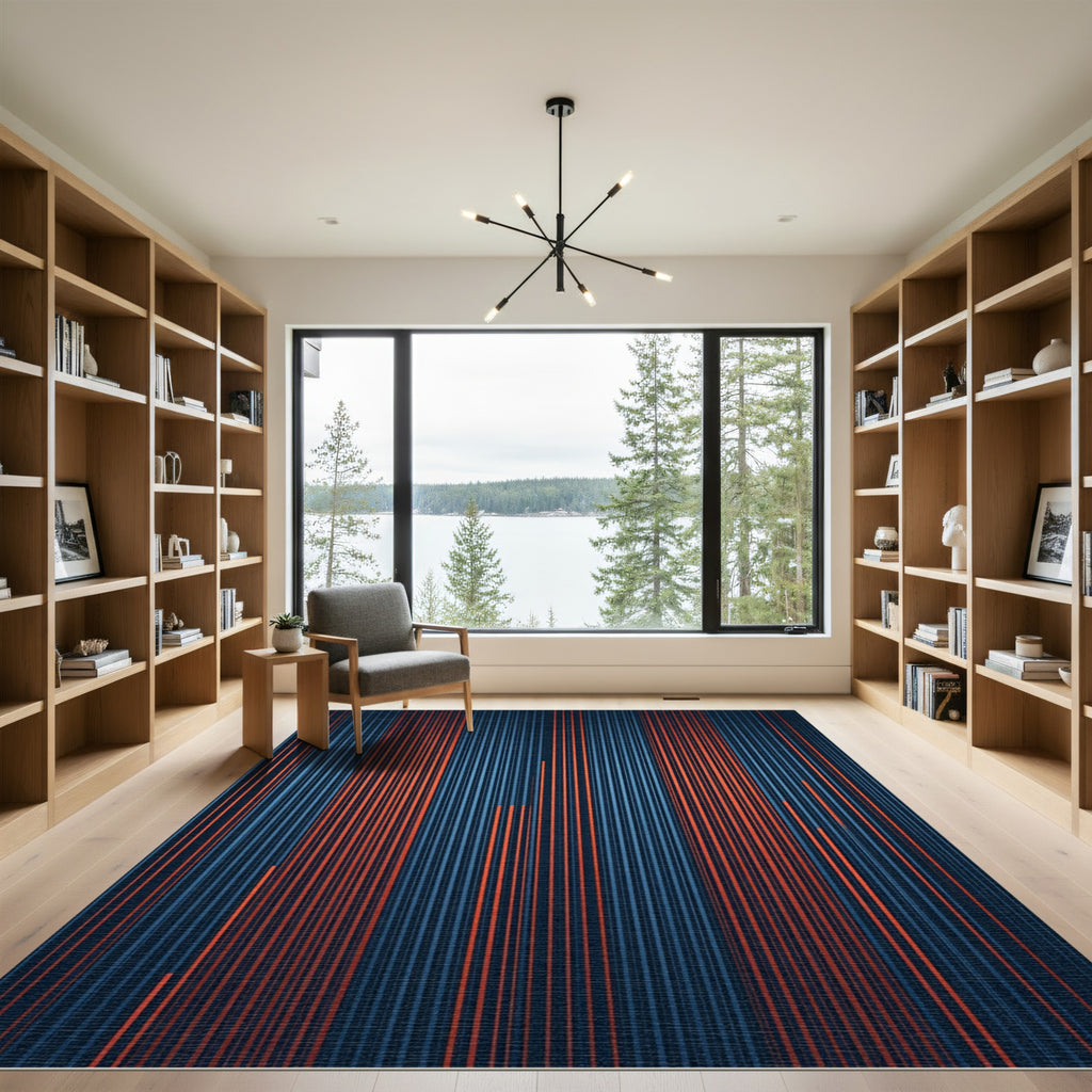 Striking Blue Orange Vertical Lines Rug