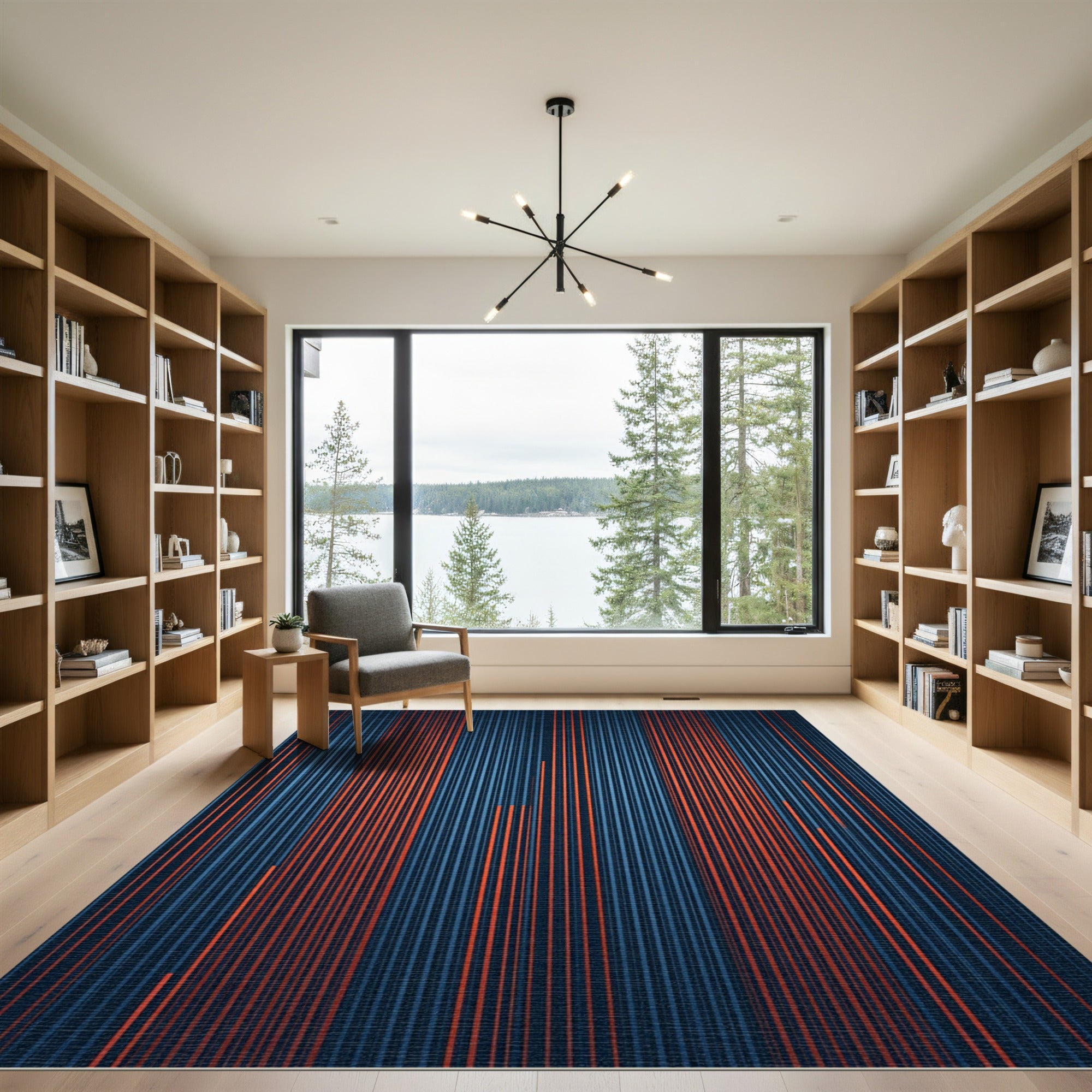 Striking Blue Orange Vertical Lines Rug