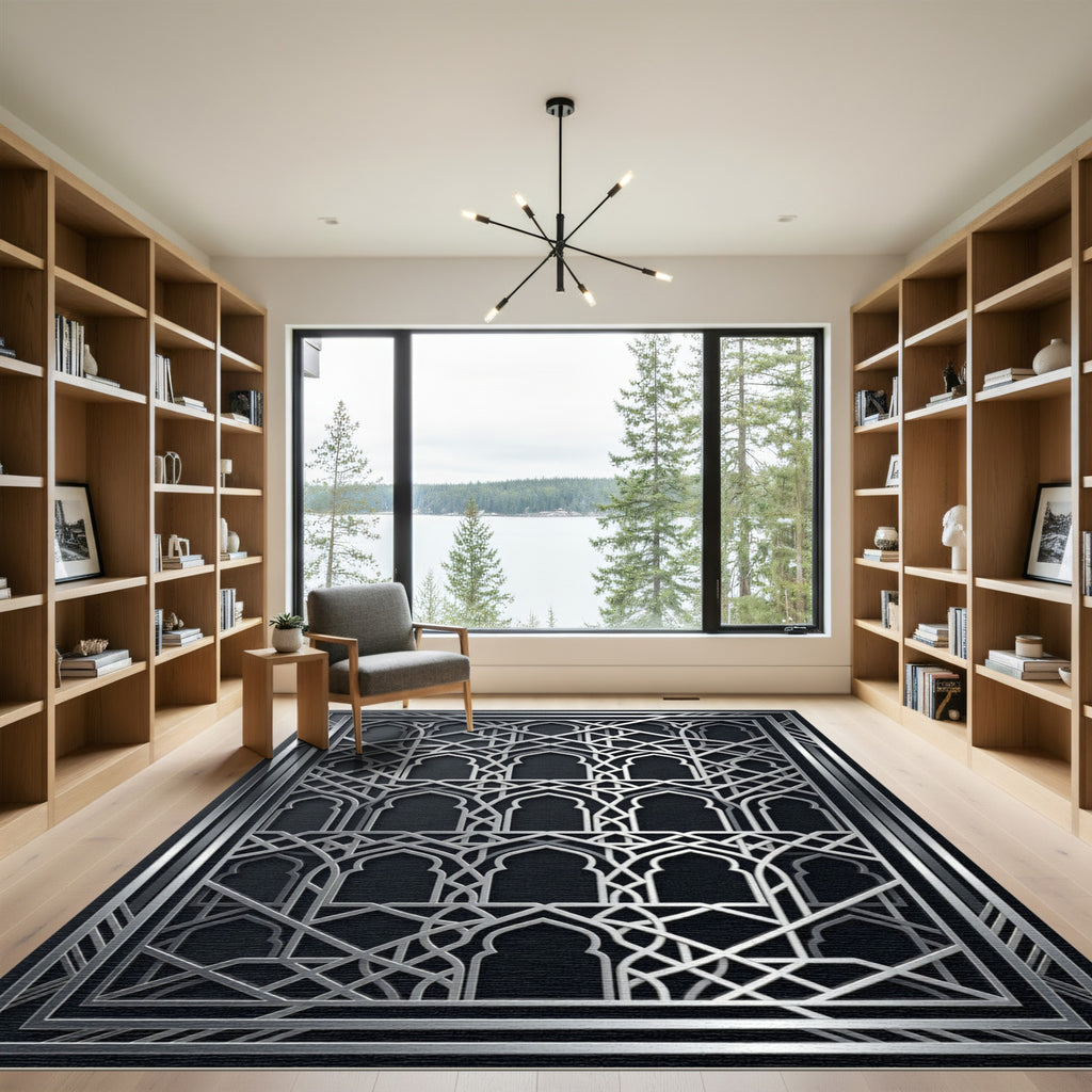 Elegant Silver Arched Lattice Frame Rug
