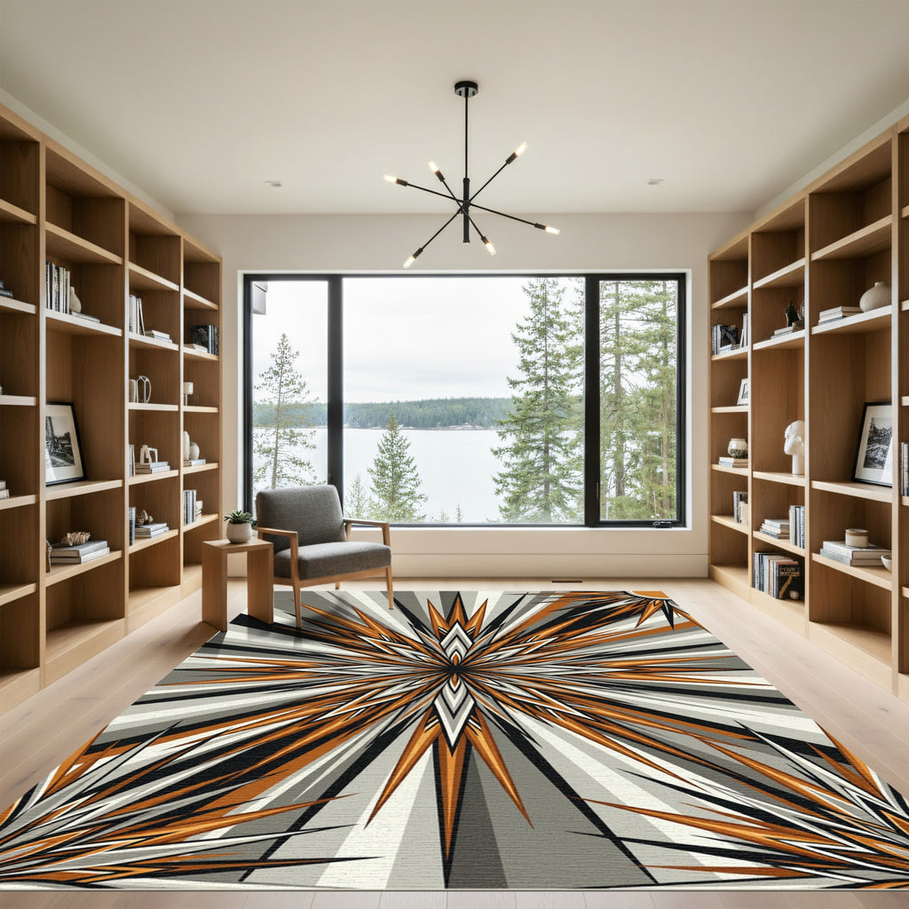 Radiant Orange Starburst Geometric Rug