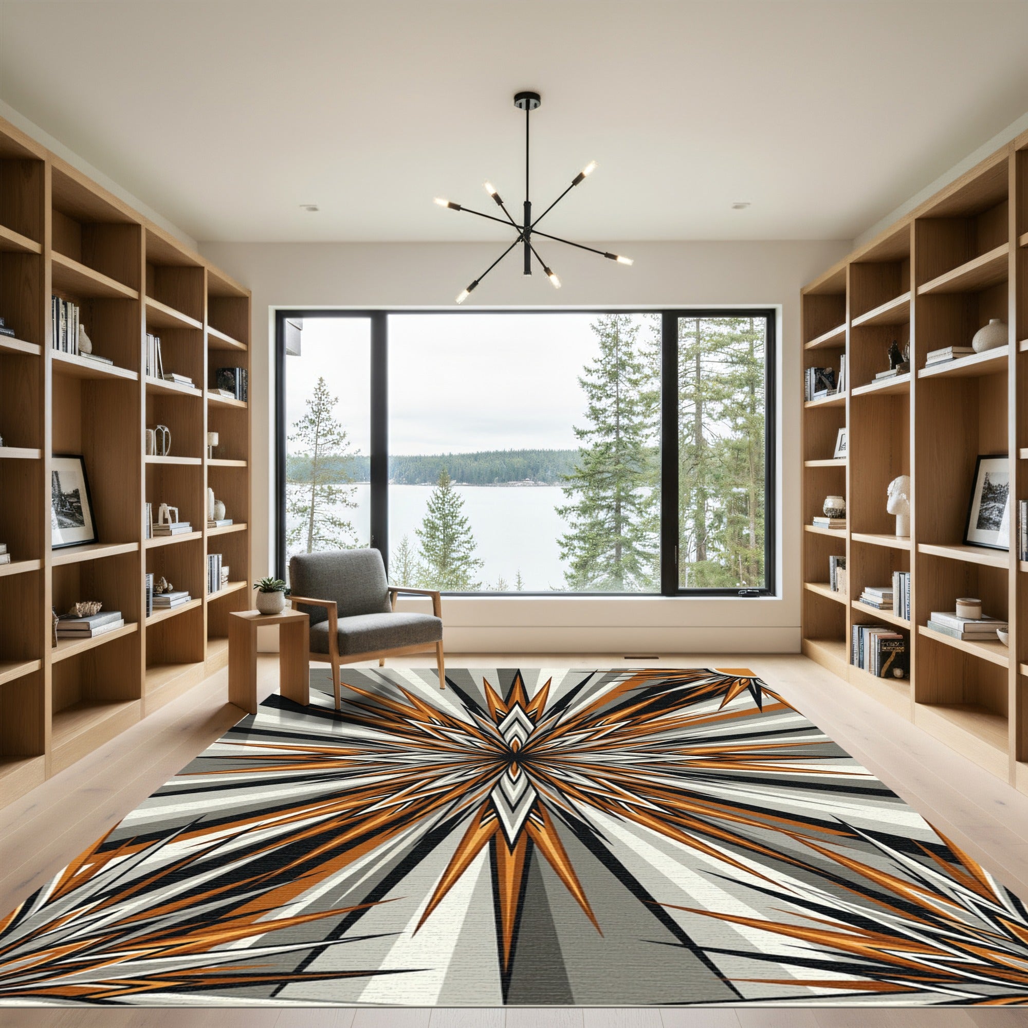 Radiant Orange Starburst Geometric Rug