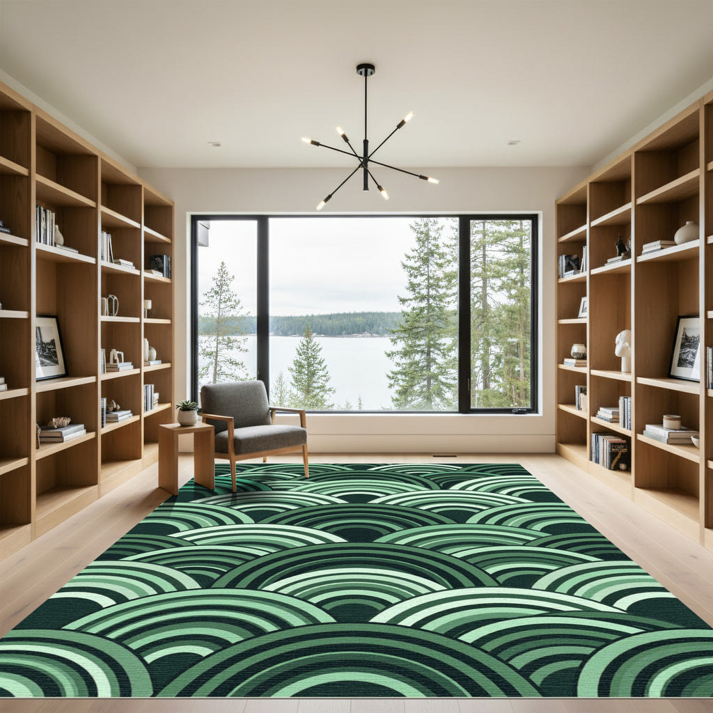 Green Gradient Arching Waves Rug