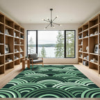 Green Gradient Arching Waves Rug