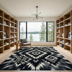 Black White Geometric Diamond Rug