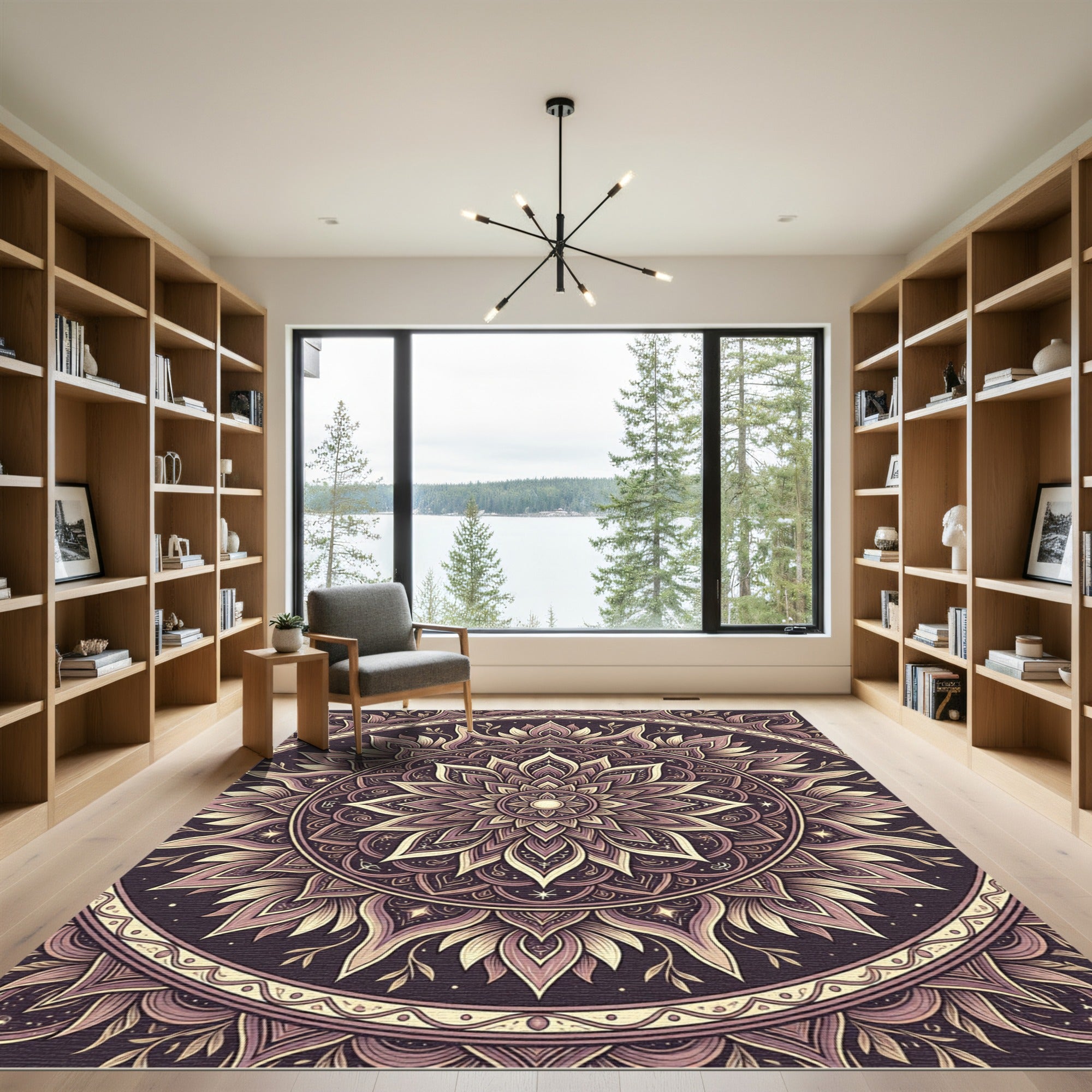 Ornate Lilac Sunburst Mandala Rug