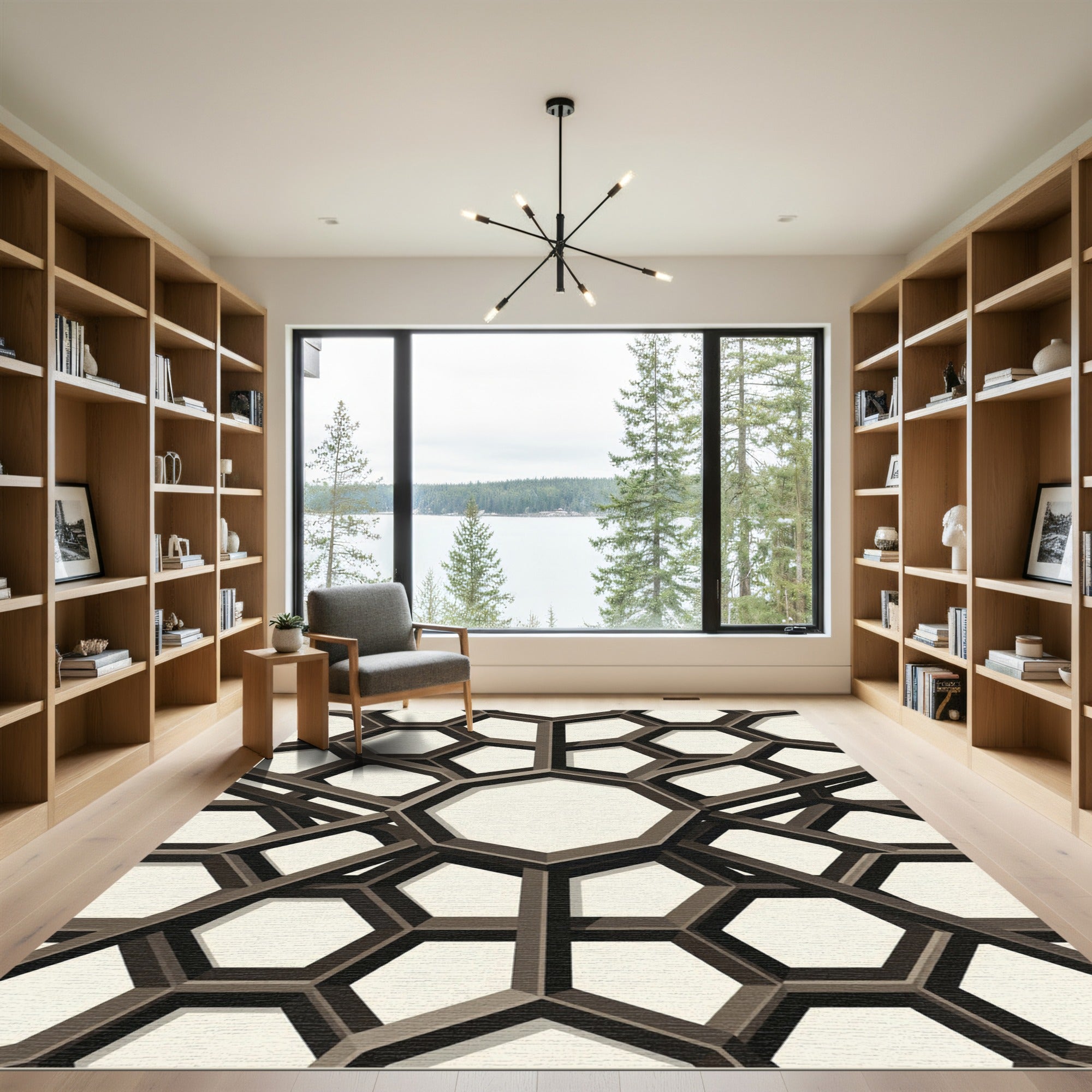 Geometric Brown Honeycomb Architectural Rug